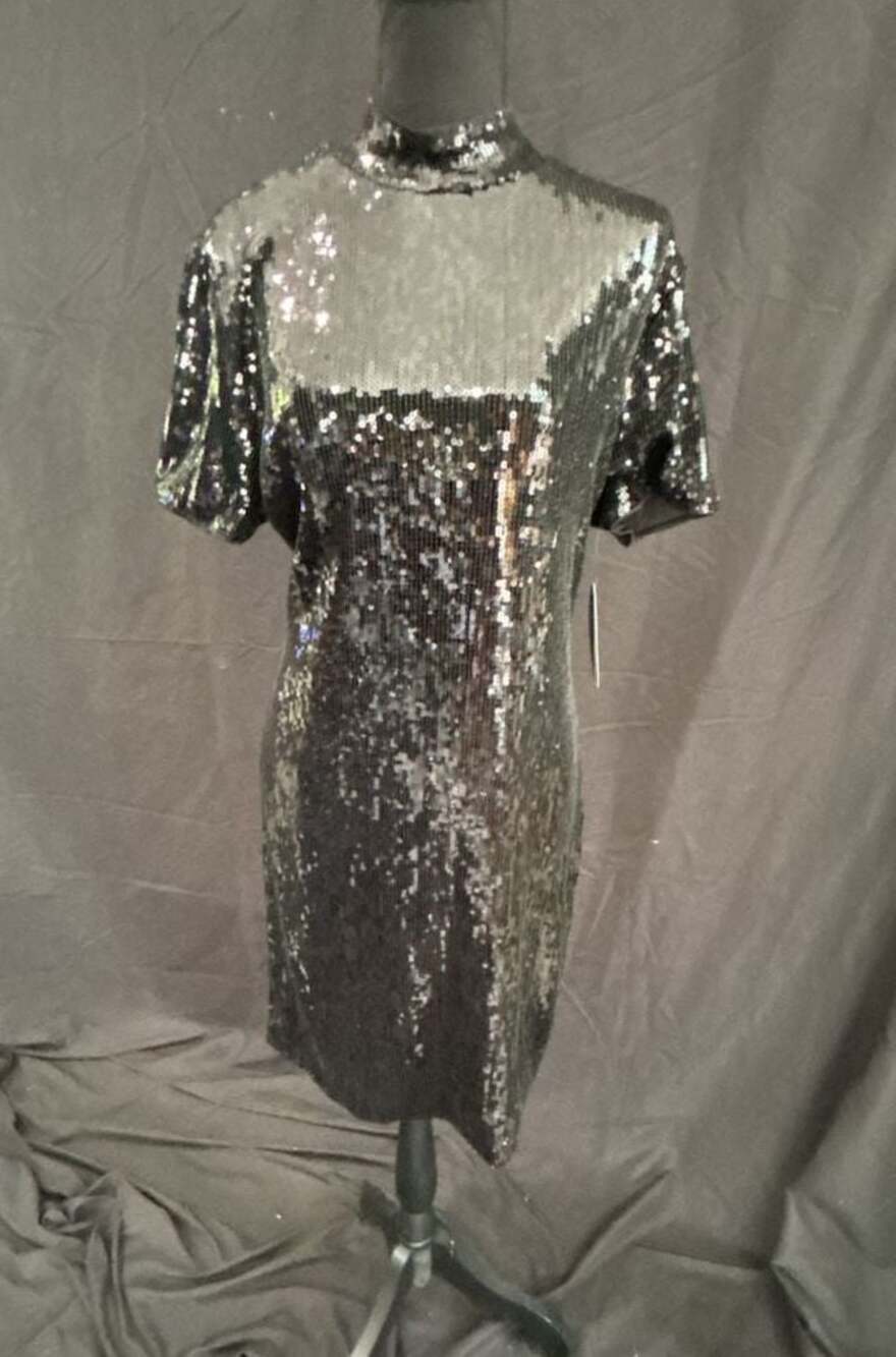 Scoop Sequin Mini Dress, Black